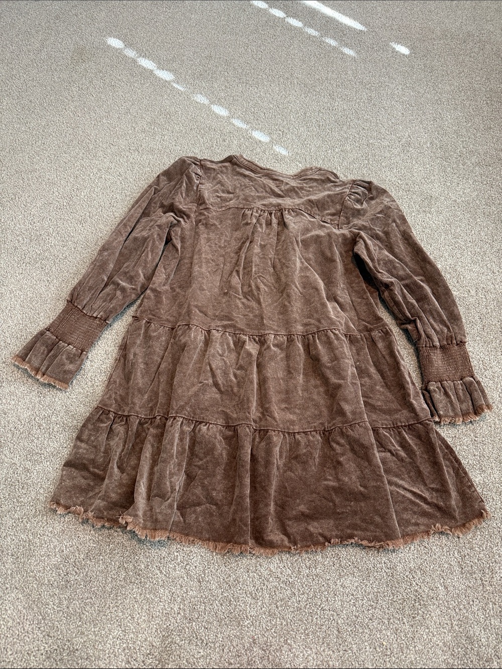 Womens Brown Tiered Velvet Dress - Picture 5 of 9